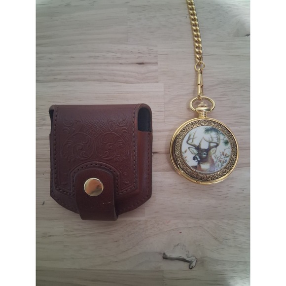 Franklin Mint National Fish & Wildlife Foundation Deer Buck Pocket Watch - Picture 1 of 8